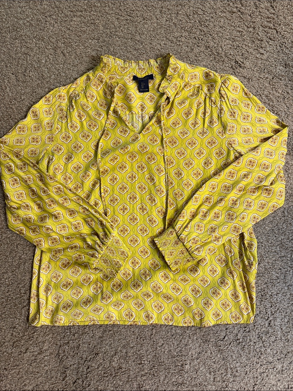 Rachel Yellow Floral Geometric Tie-Neck Blouse
